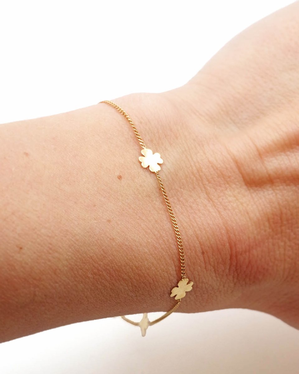 Bracelet chaine trèfles à quatre feuilles en or 18 karats, porte bonheur-photo-2