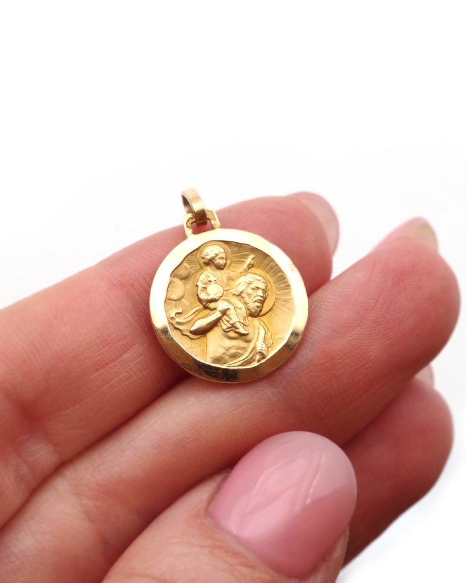 Médaille religieuse Saint-Christophe en or jaune 18 karats -photo-2