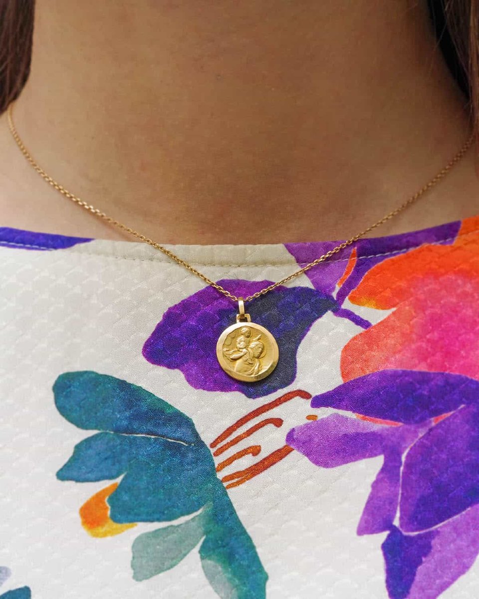 Médaille religieuse Saint-Christophe en or jaune 18 karats -photo-3
