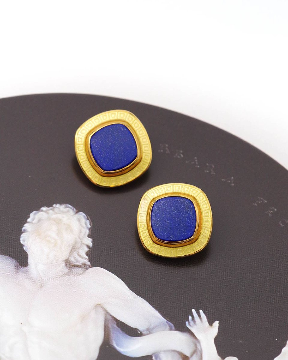 Lapis Lazuli Earclips In 18 Karat Gold  -photo-2