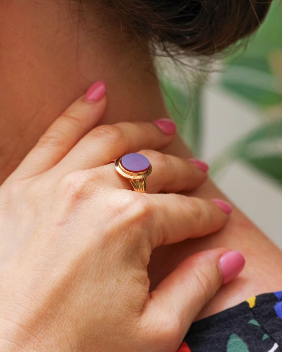 Nicolo Agate Signet Ring In 18 Karats Gold, Signet Ring -photo-4