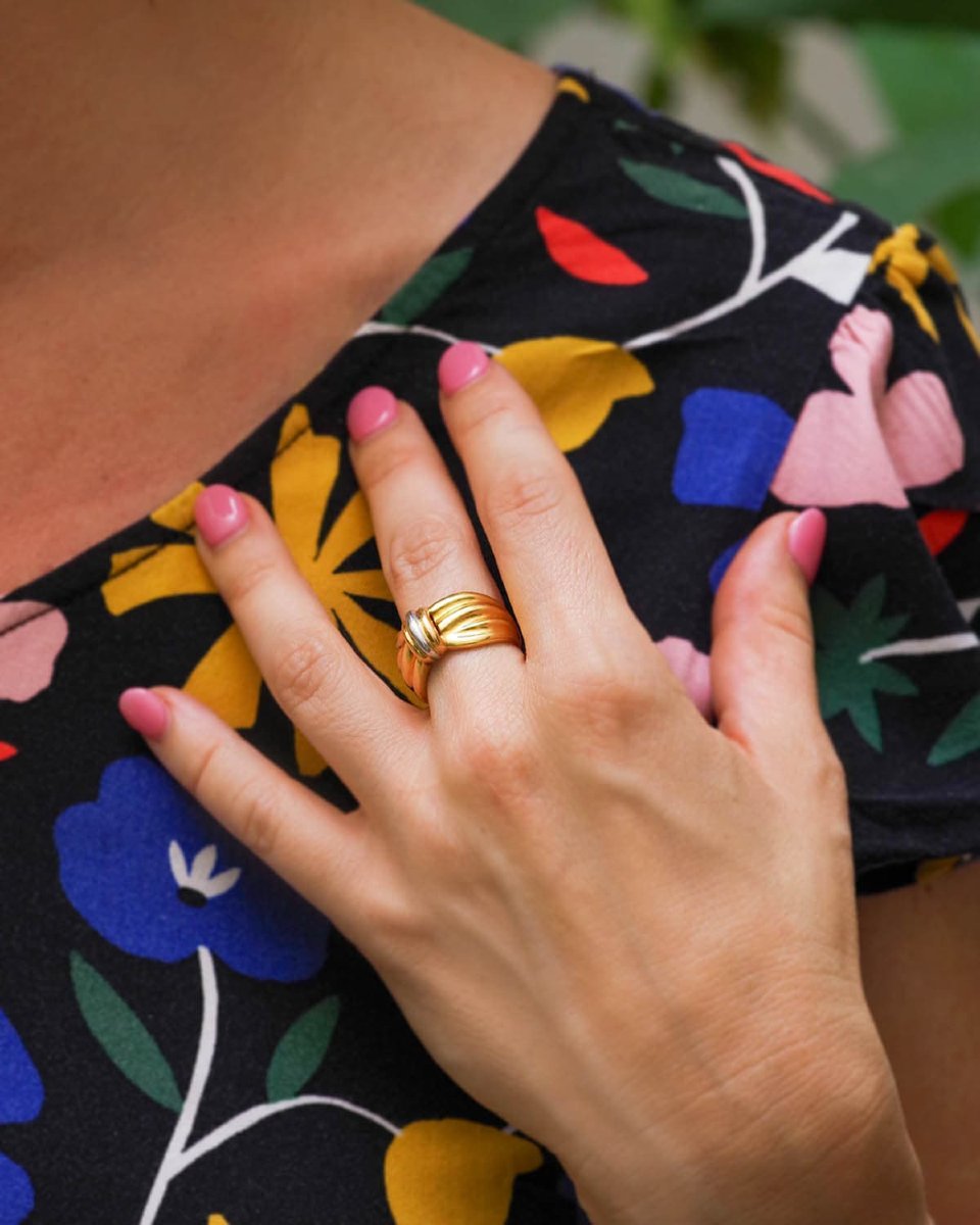 Bague noeud vintage en or deux tons 18 karats -photo-2