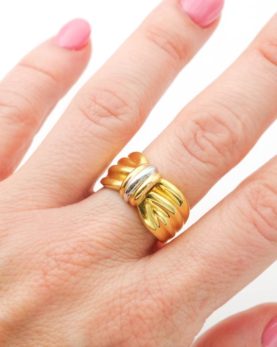 Bague noeud vintage en or deux tons 18 karats -photo-3