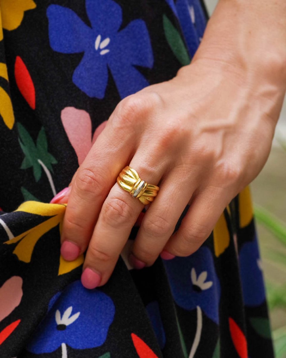 Bague noeud vintage en or deux tons 18 karats -photo-2