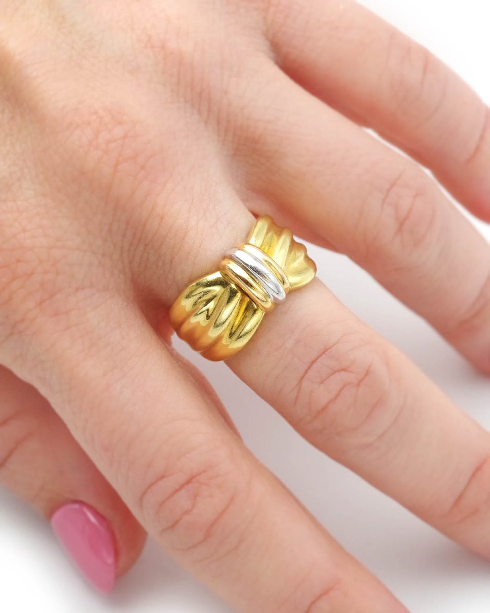 Bague noeud vintage en or deux tons 18 karats -photo-3