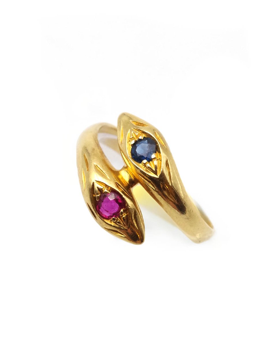 Wempe Sapphire Ruby Snake Ring In 18 Karat Gold -photo-3