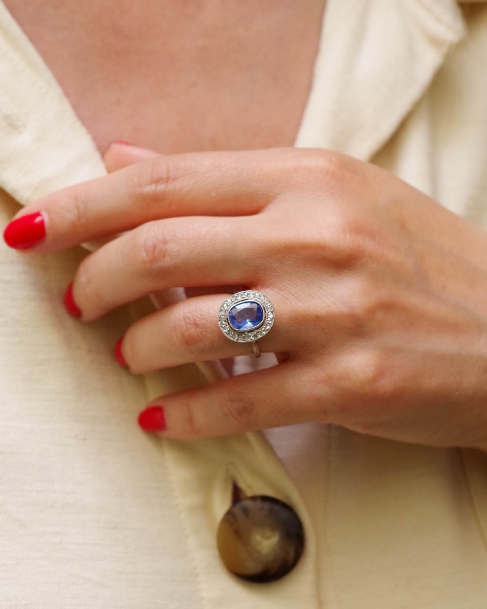 Bague Art Deco 1,95 ct saphir Ceylan non chauffé en platine-photo-2
