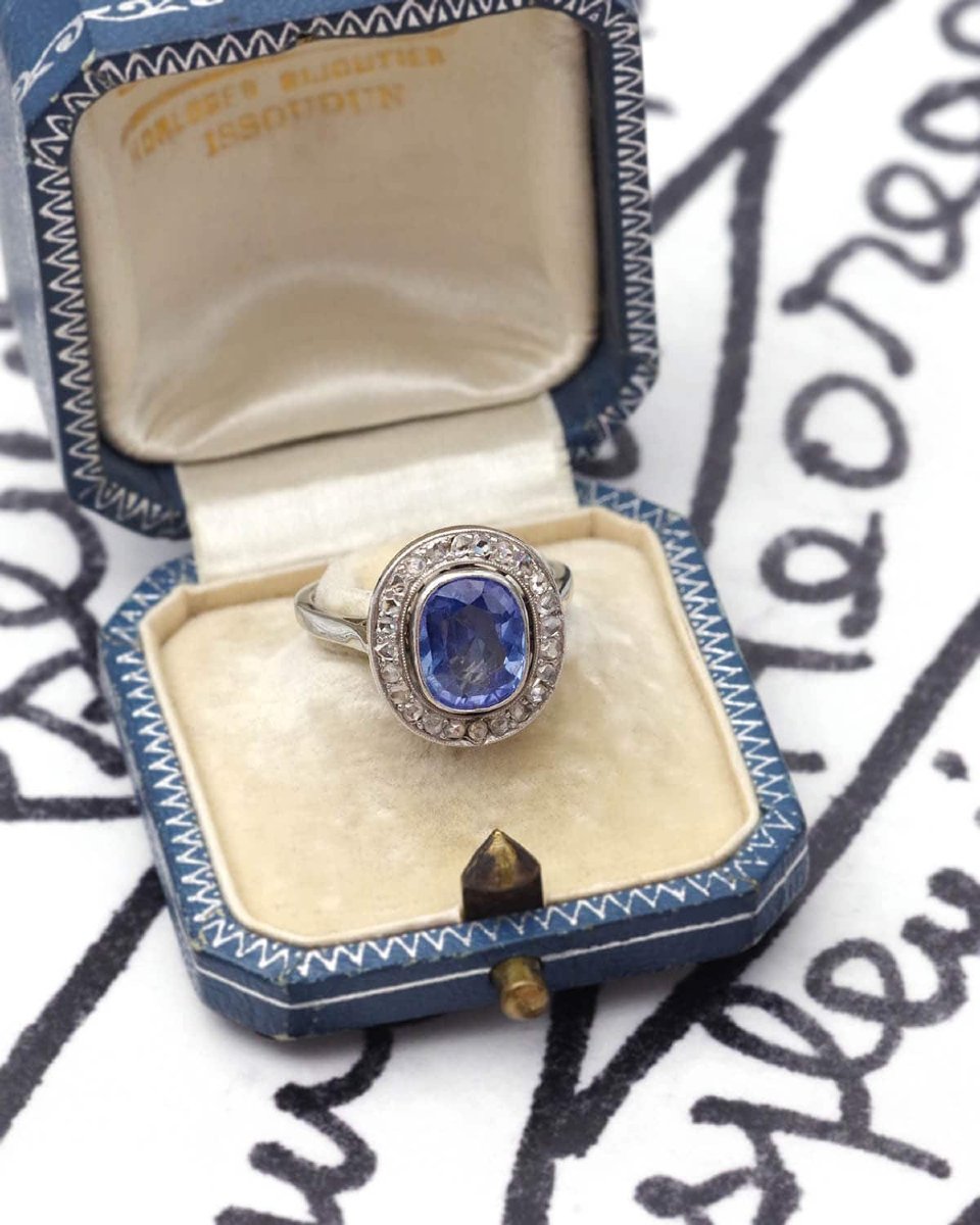 Bague Art Deco 1,95 ct saphir Ceylan non chauffé en platine-photo-3