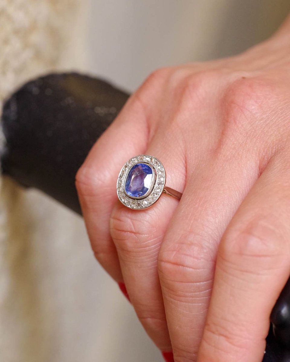 Bague Art Deco 1,95 ct saphir Ceylan non chauffé en platine-photo-4
