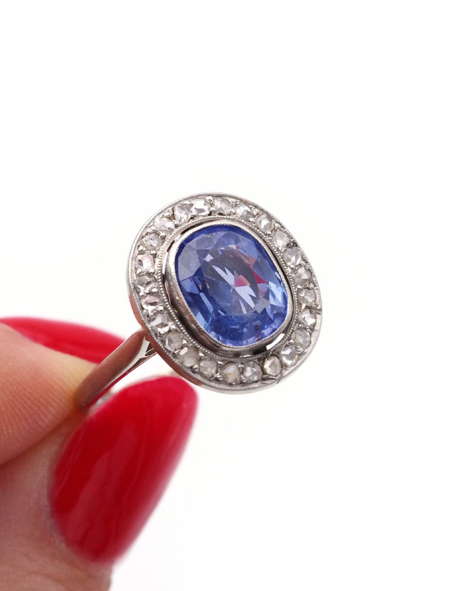 Bague Art Deco 1,95 ct saphir Ceylan non chauffé en platine-photo-1