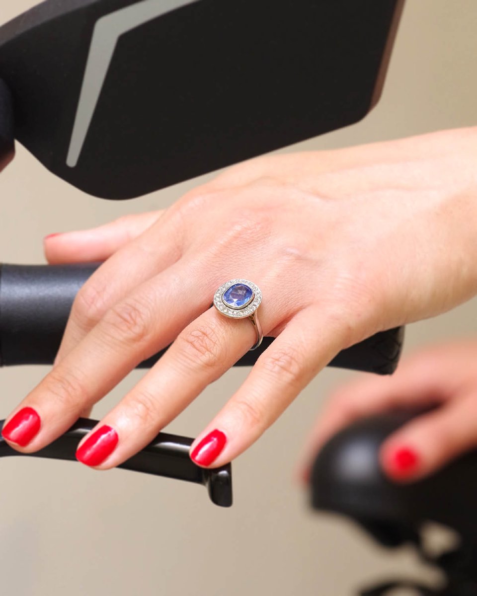 Bague Art Deco 1,95 ct saphir Ceylan non chauffé en platine-photo-2