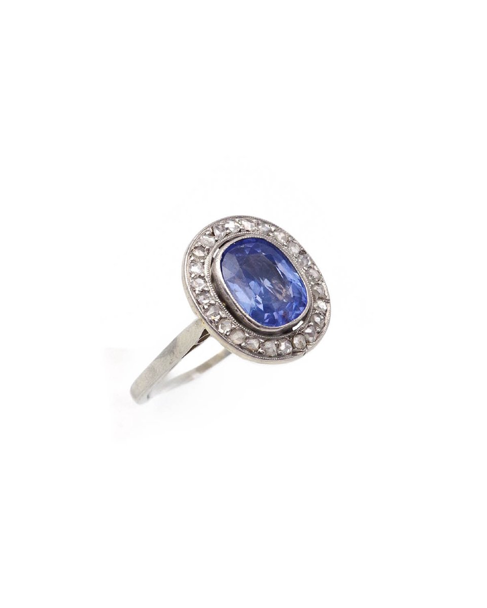 Bague Art Deco 1,95 ct saphir Ceylan non chauffé en platine-photo-3