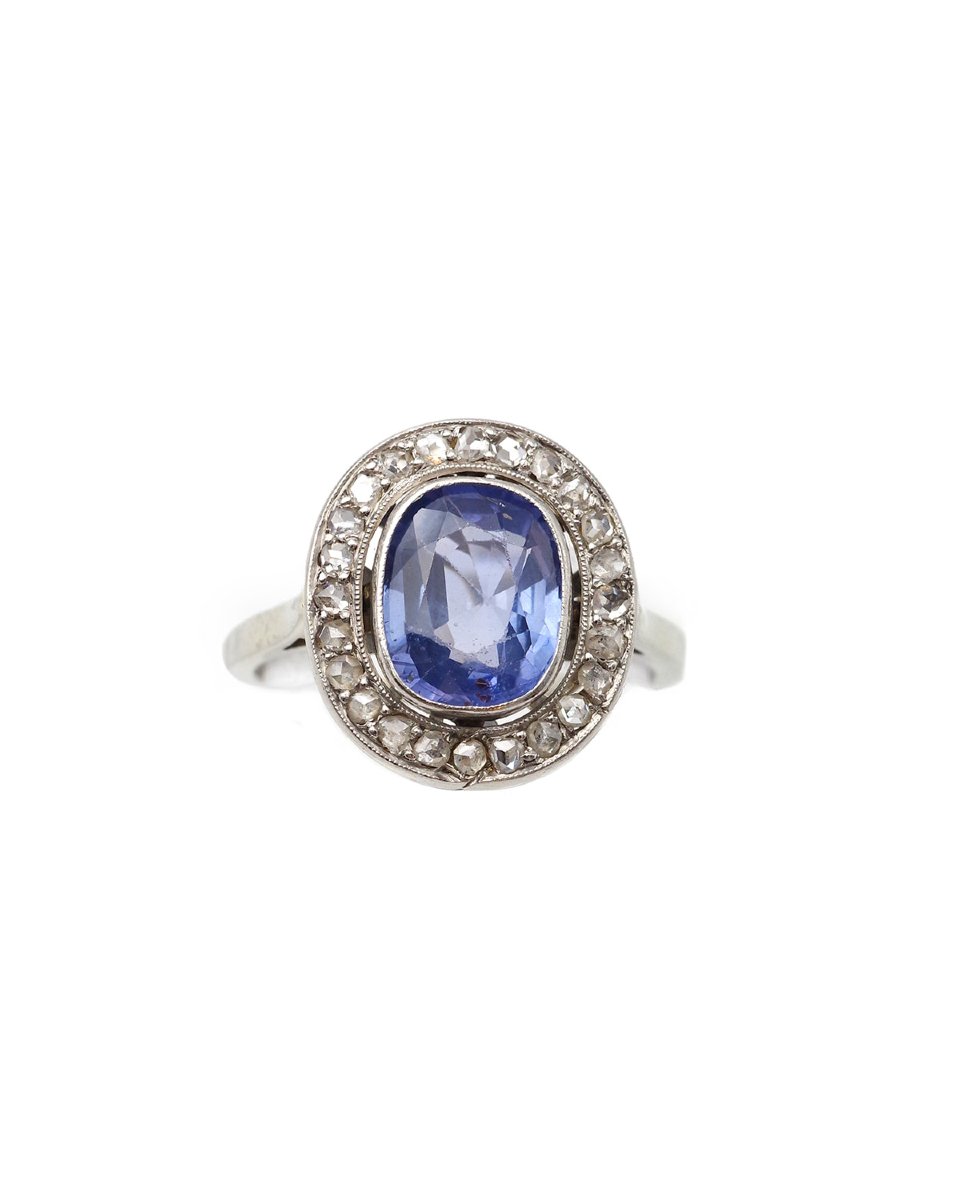 Bague Art Deco 1,95 ct saphir Ceylan non chauffé en platine