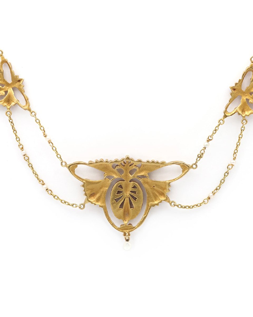 Art Nouveau Flower Necklace In 18 Karat Matte Gold -photo-1