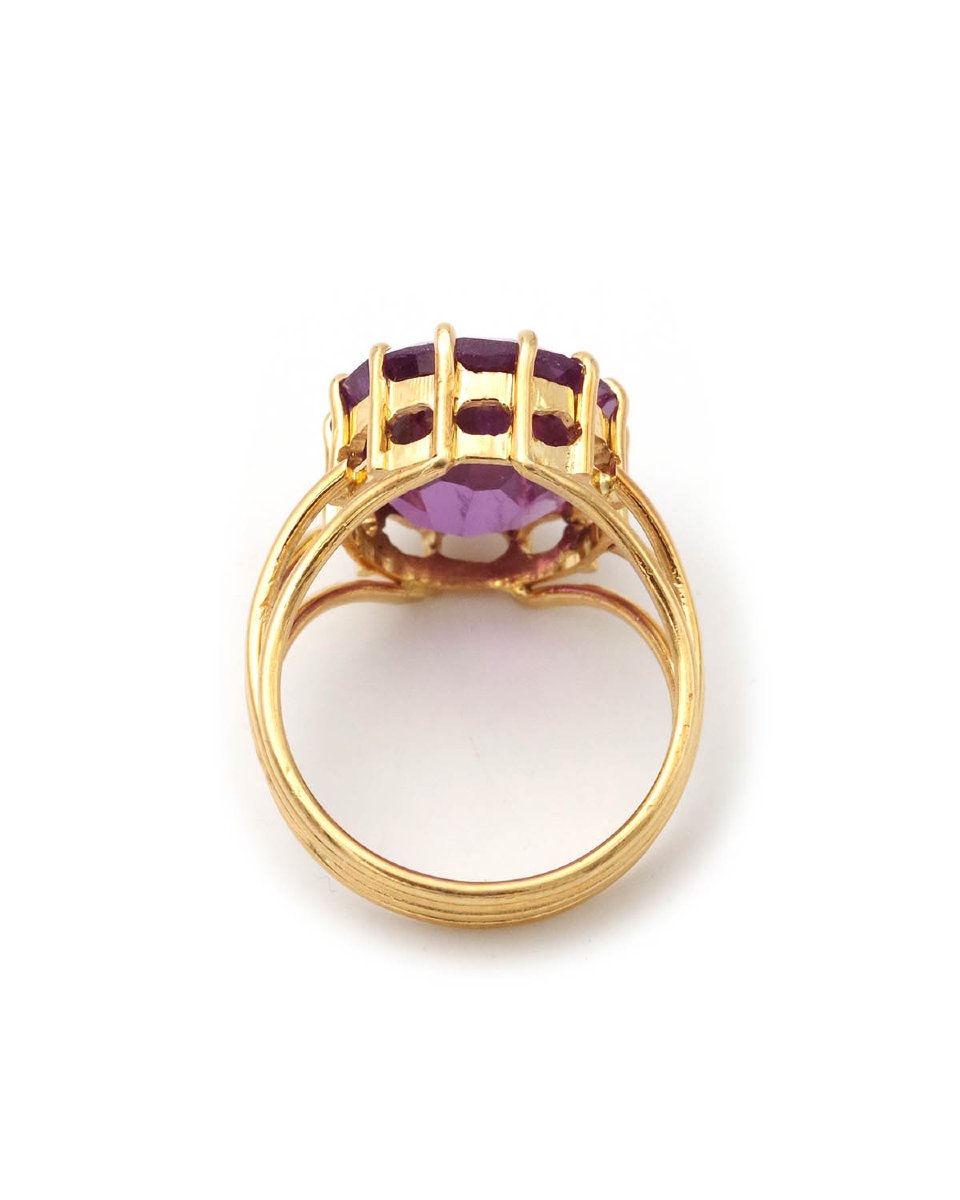 Bague cocktail vintage en or 18 karats, saphir synthétique -photo-3