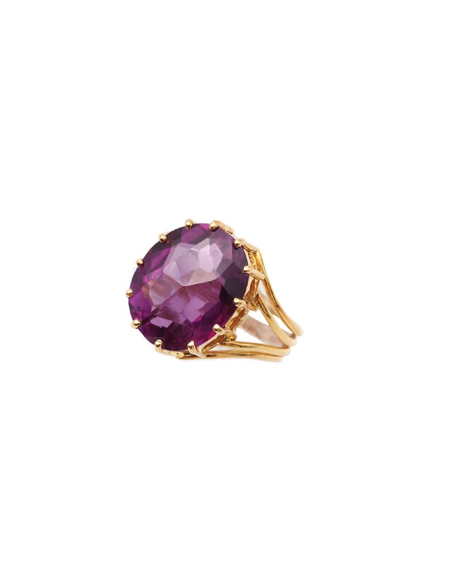 Bague cocktail vintage en or 18 karats, saphir synthétique 