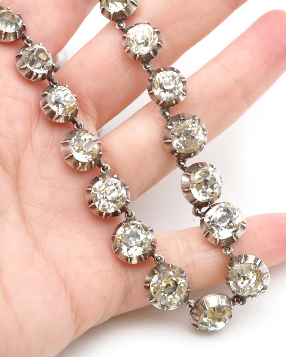 Collier rivière strass (paste) ancien en argent-photo-3