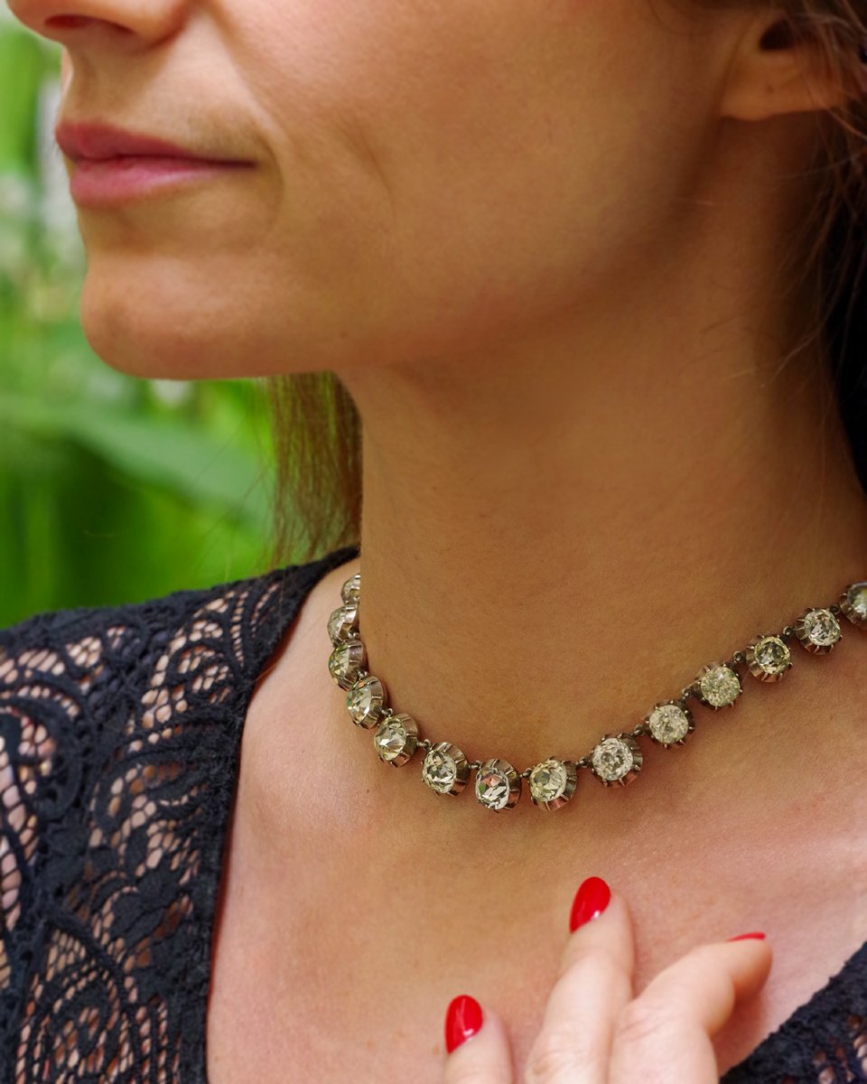 Collier rivière strass (paste) ancien en argent-photo-4