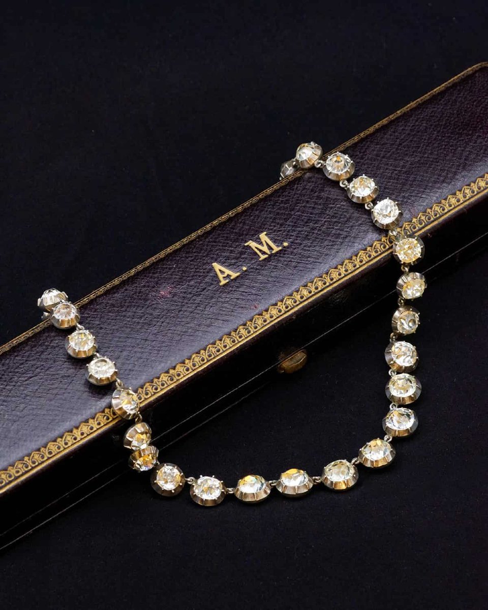 Collier rivière strass (paste) ancien en argent-photo-3