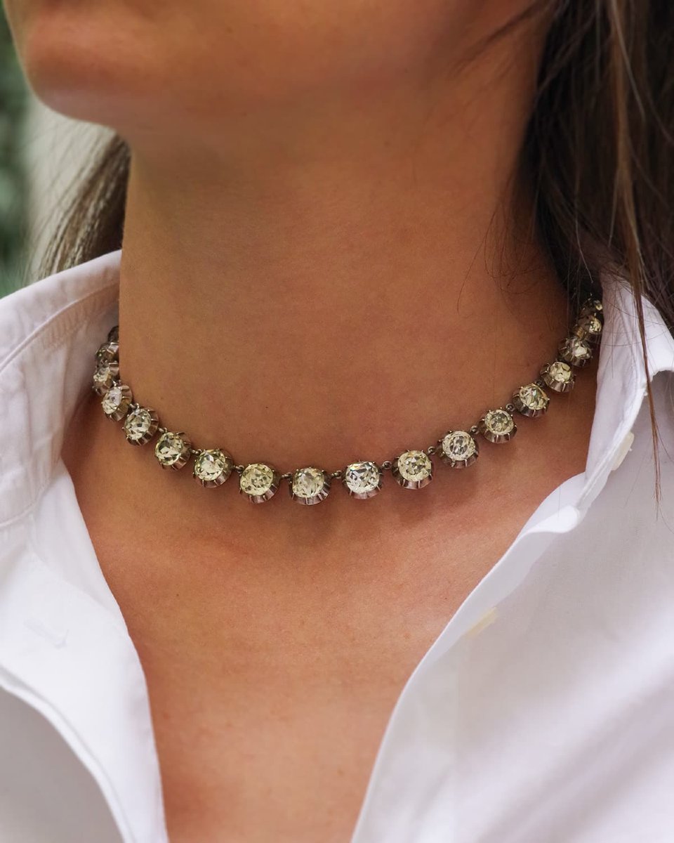 Collier rivière strass (paste) ancien en argent-photo-4
