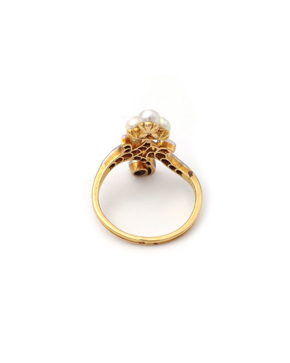 Belle Epoque Pearl Diamond Tiara Ring In 18 Karats Gold And Platinum  -photo-3