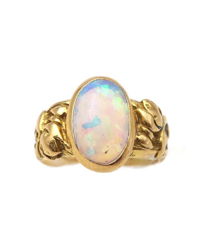 Iris Flower Opal Ring In 18 Karats Gold, Art Nouveau Style 