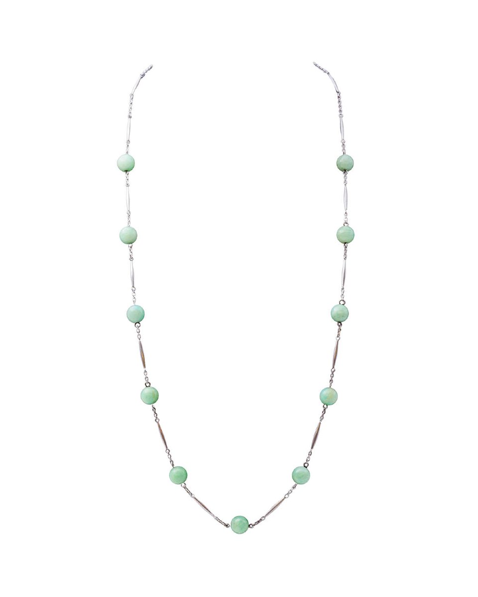 Collier perles d'amazonite en argent, collier fin Art Deco début Rétro-photo-3