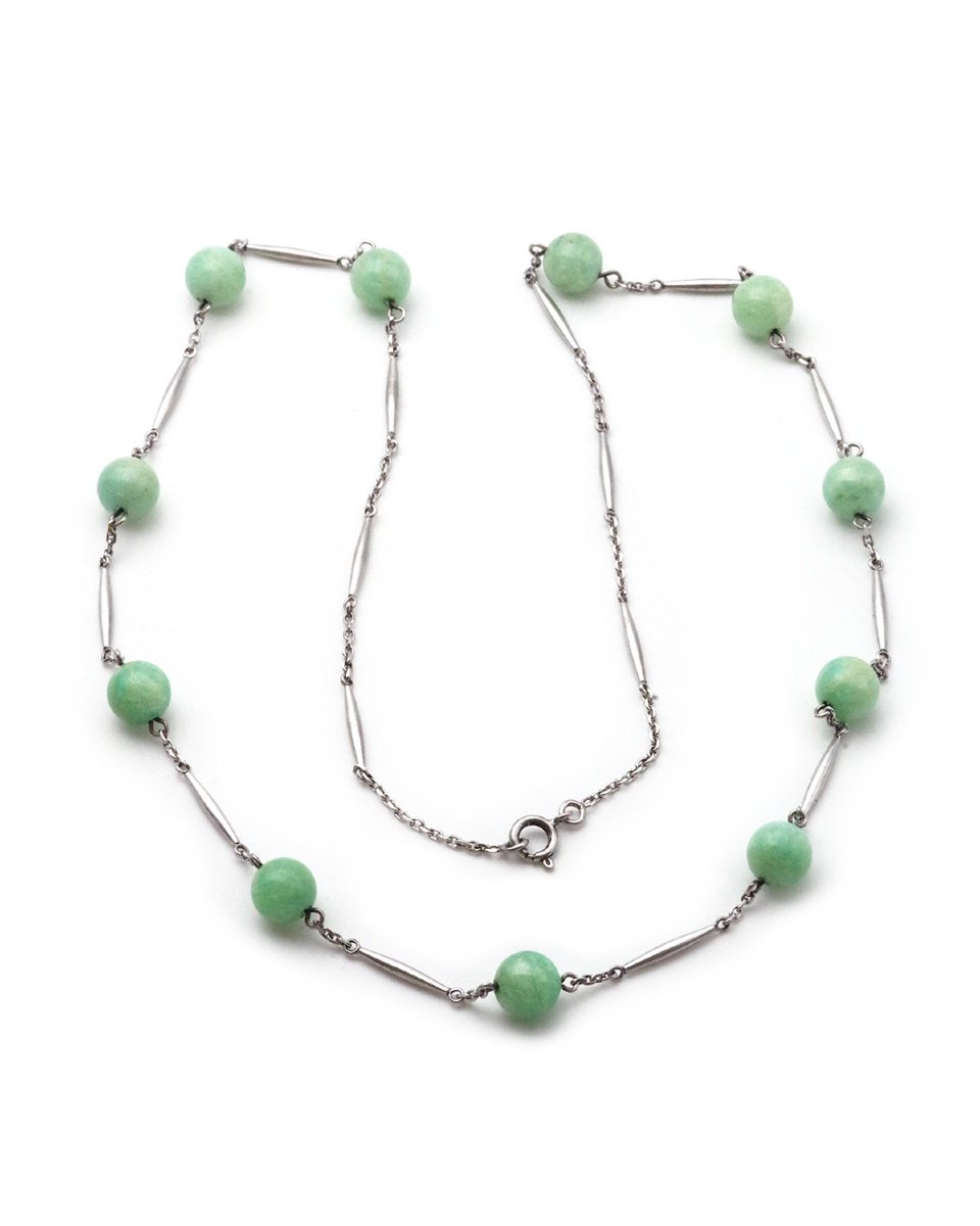 Collier perles d'amazonite en argent, collier fin Art Deco début Rétro-photo-3