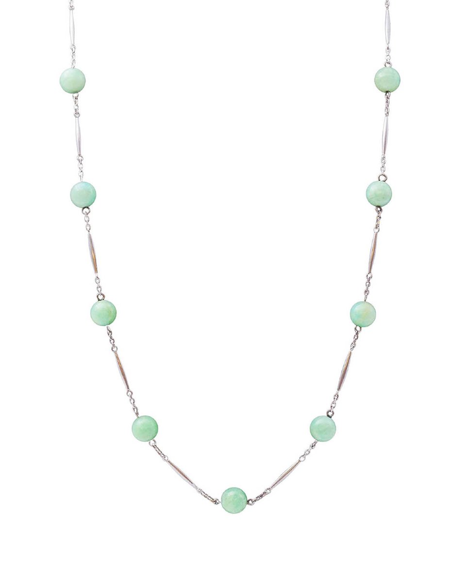 Collier perles d'amazonite en argent, collier fin Art Deco début Rétro