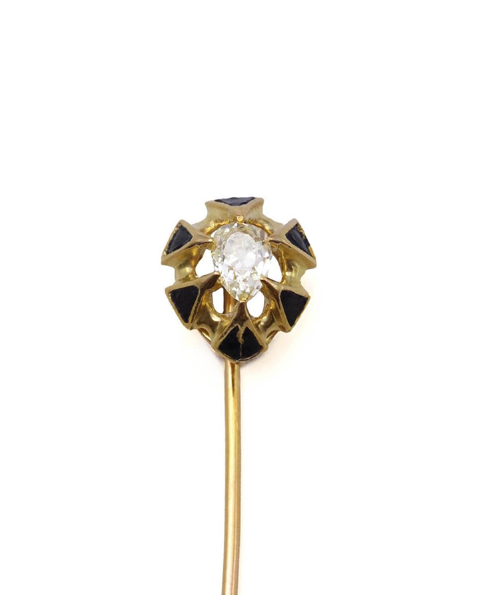 Épingle de cravate Art Nouveau diamant poire en or émaillé 18 karats-photo-4