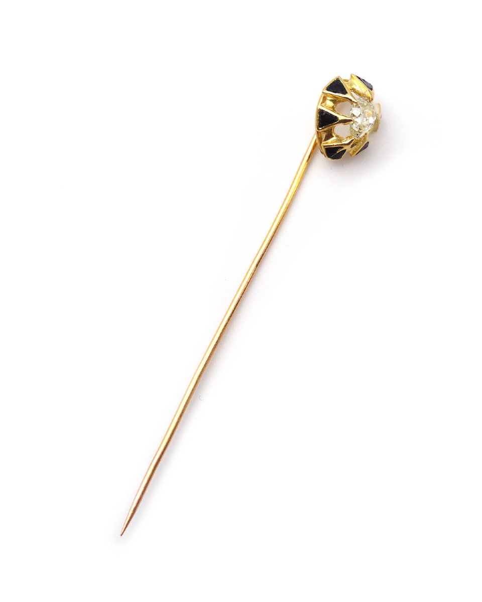 Épingle de cravate Art Nouveau diamant poire en or émaillé 18 karats-photo-2
