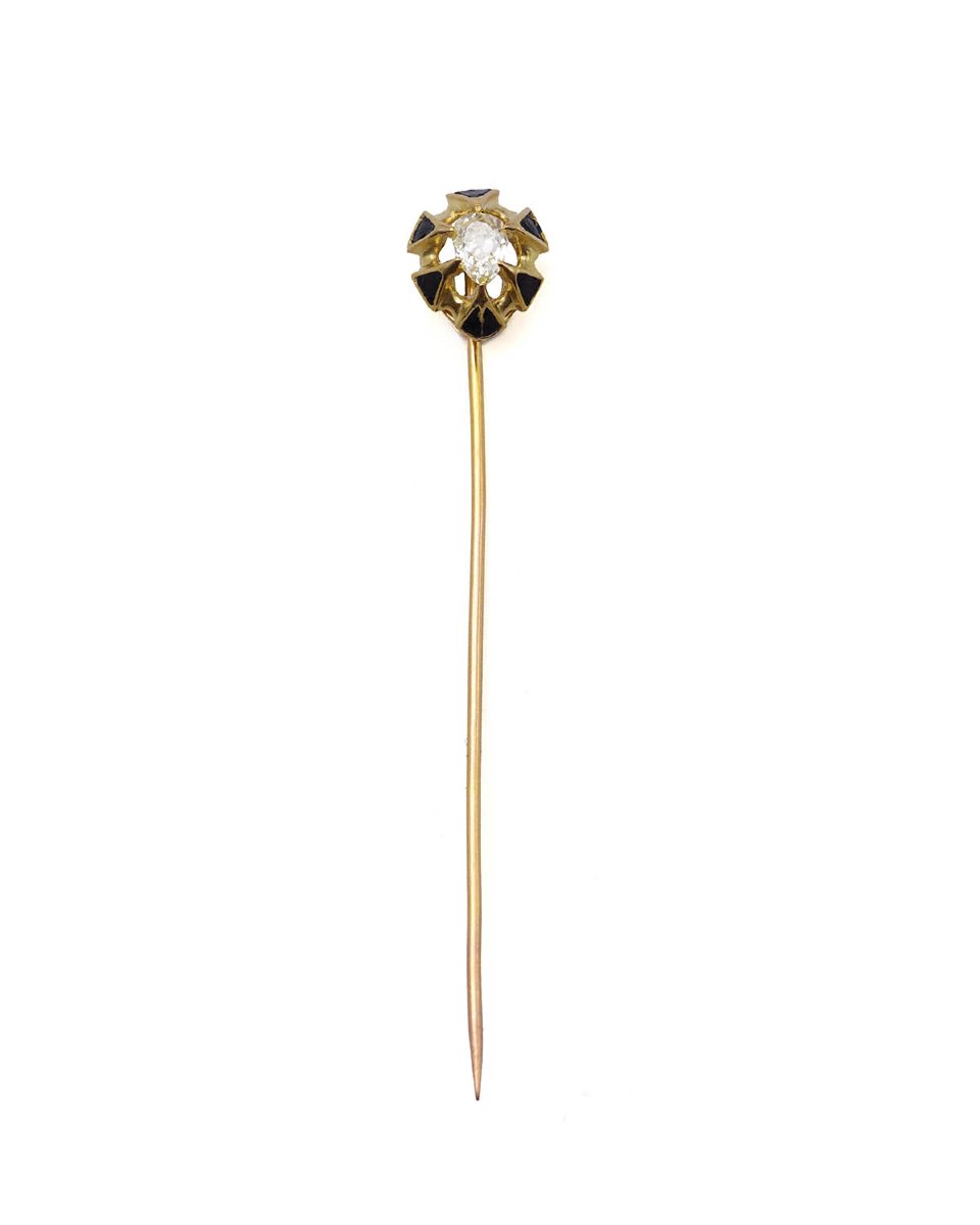 Épingle de cravate Art Nouveau diamant poire en or émaillé 18 karats-photo-3