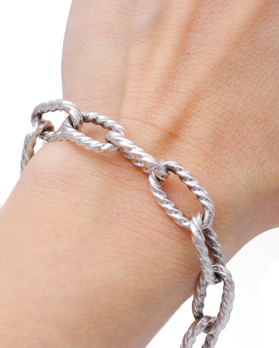 Bracelet torsade corde vintage en argent, bijou homme-photo-2