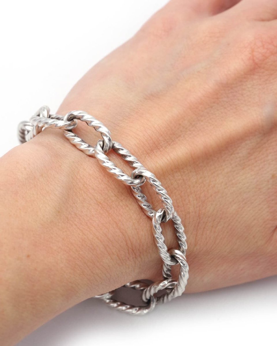 Bracelet torsade corde vintage en argent, bijou homme-photo-3