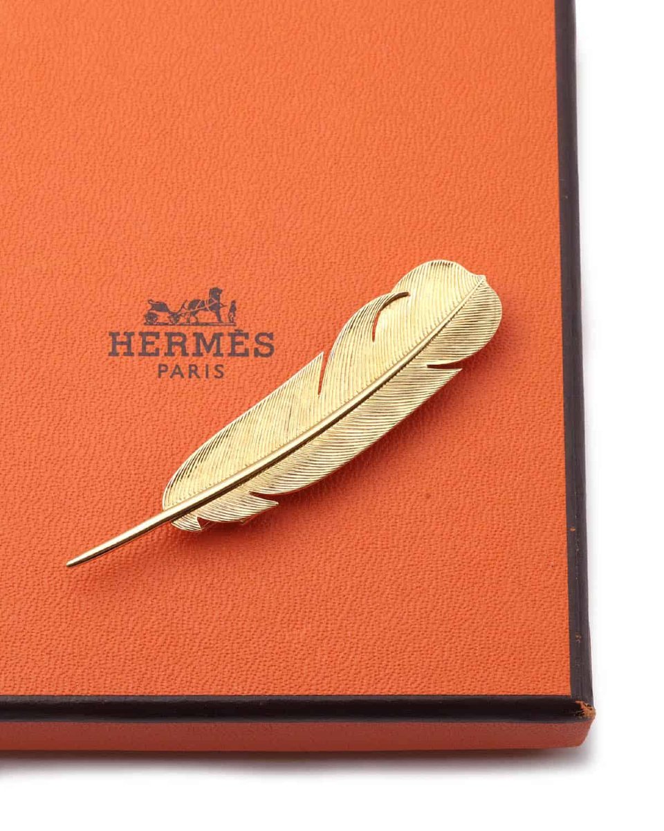 Hermes Feather Brooch By Georges Lenfant In 18 Karats Gold-photo-4