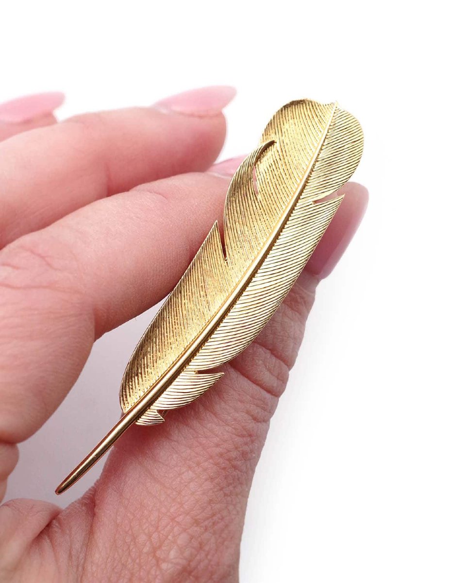 Hermes Feather Brooch By Georges Lenfant In 18 Karats Gold-photo-1