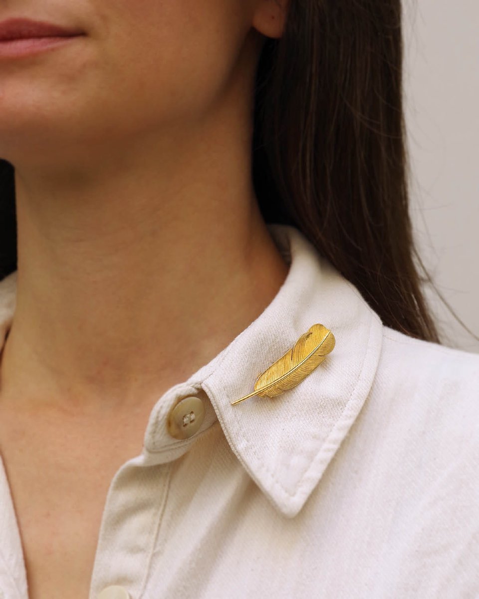 Hermes Feather Brooch By Georges Lenfant In 18 Karats Gold-photo-3