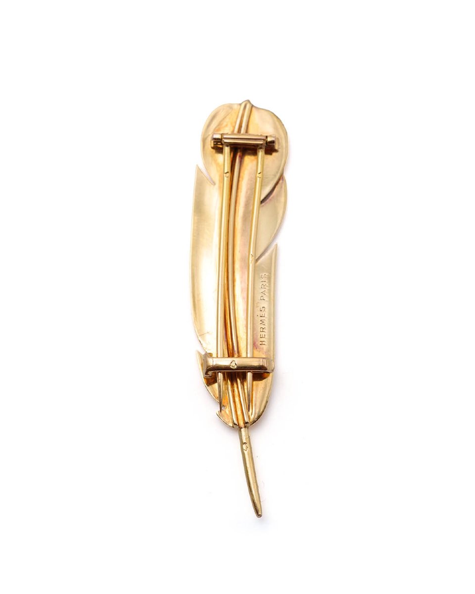 Hermes Feather Brooch By Georges Lenfant In 18 Karats Gold-photo-4