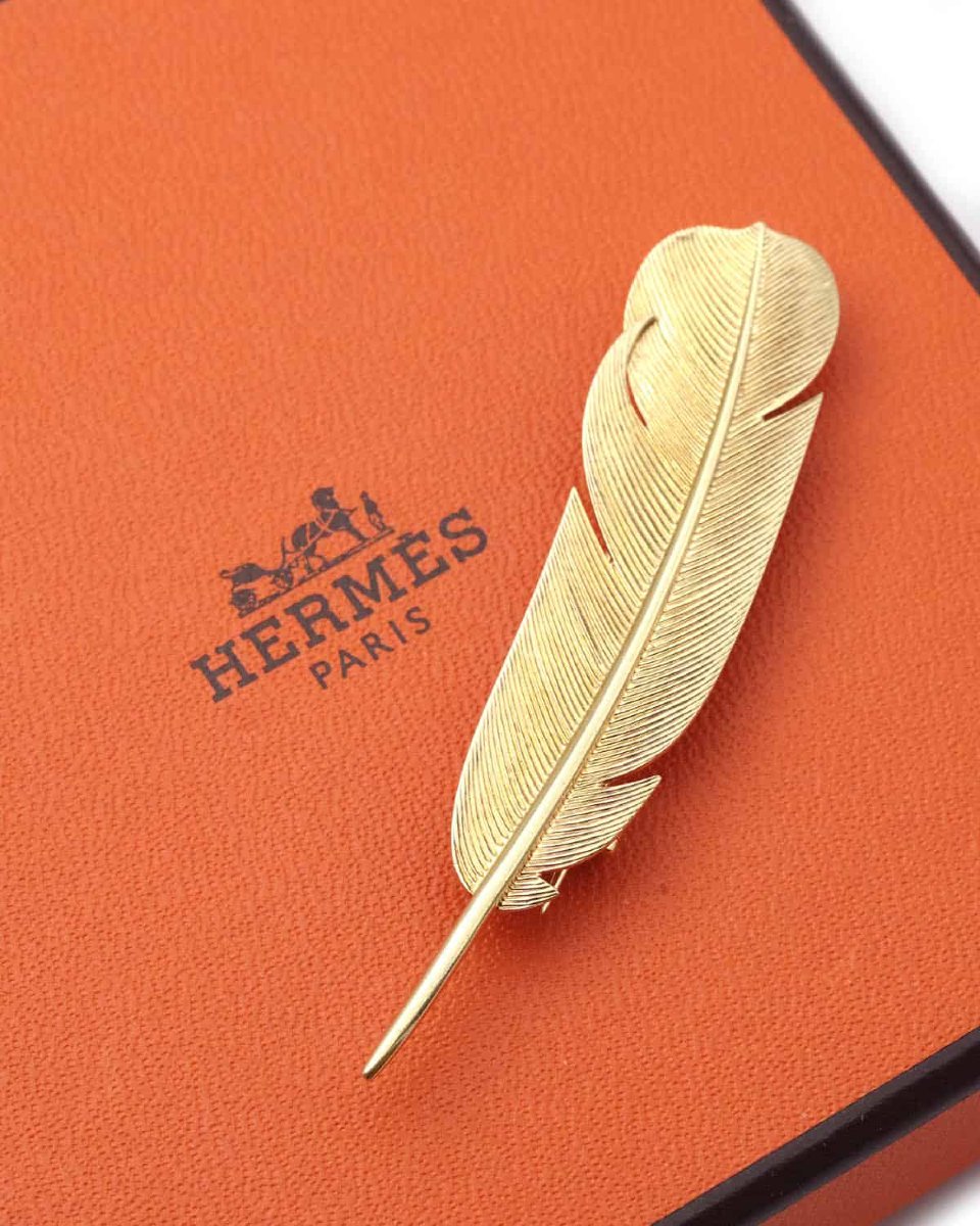 Hermes Feather Brooch By Georges Lenfant In 18 Karats Gold