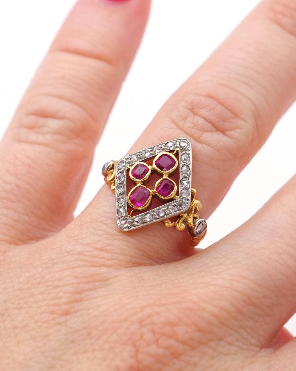 Bague losange rubis diamants en or 18 karats -photo-3