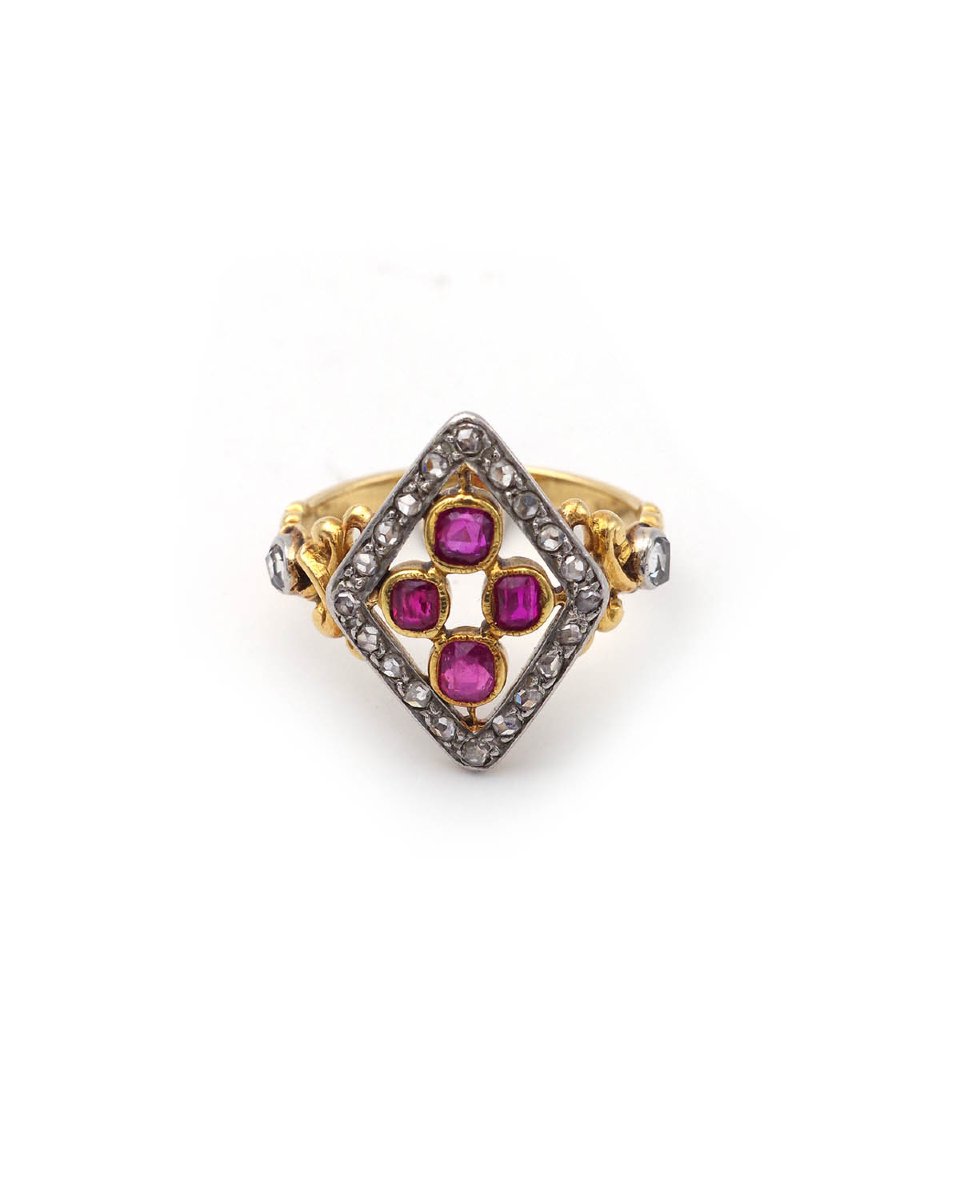 Bague losange rubis diamants en or 18 karats -photo-4