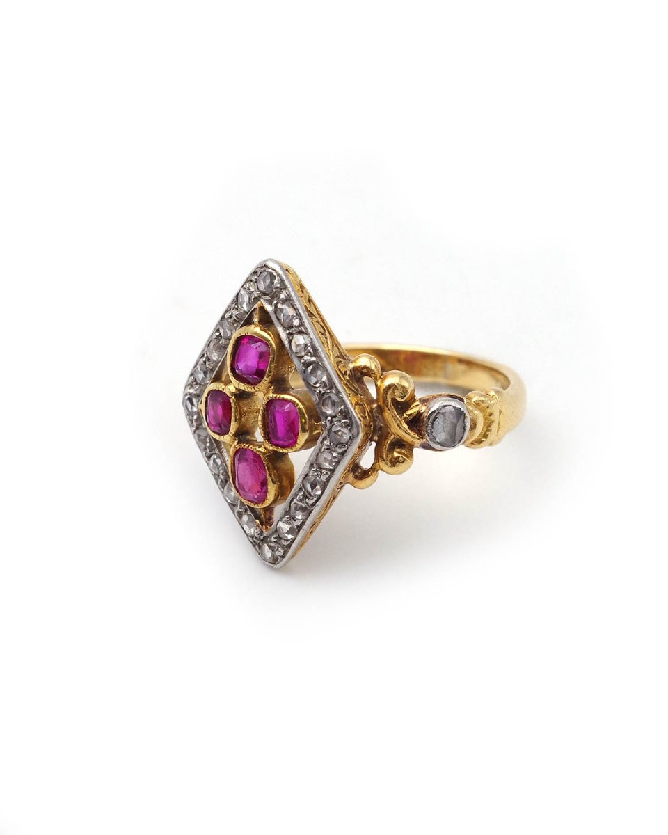 Bague losange rubis diamants en or 18 karats -photo-3