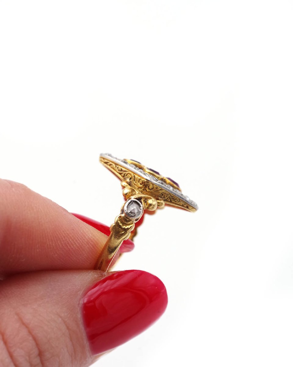 Bague losange rubis diamants en or 18 karats -photo-4