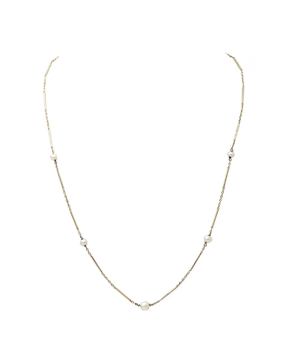 Art Deco Necklace With Fine Pearls In An 18-karat Gold Chain-photo-1