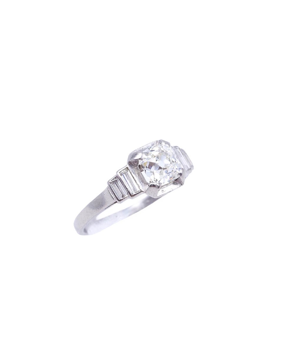 Bague gradin Art Deco diamants en platine-photo-3