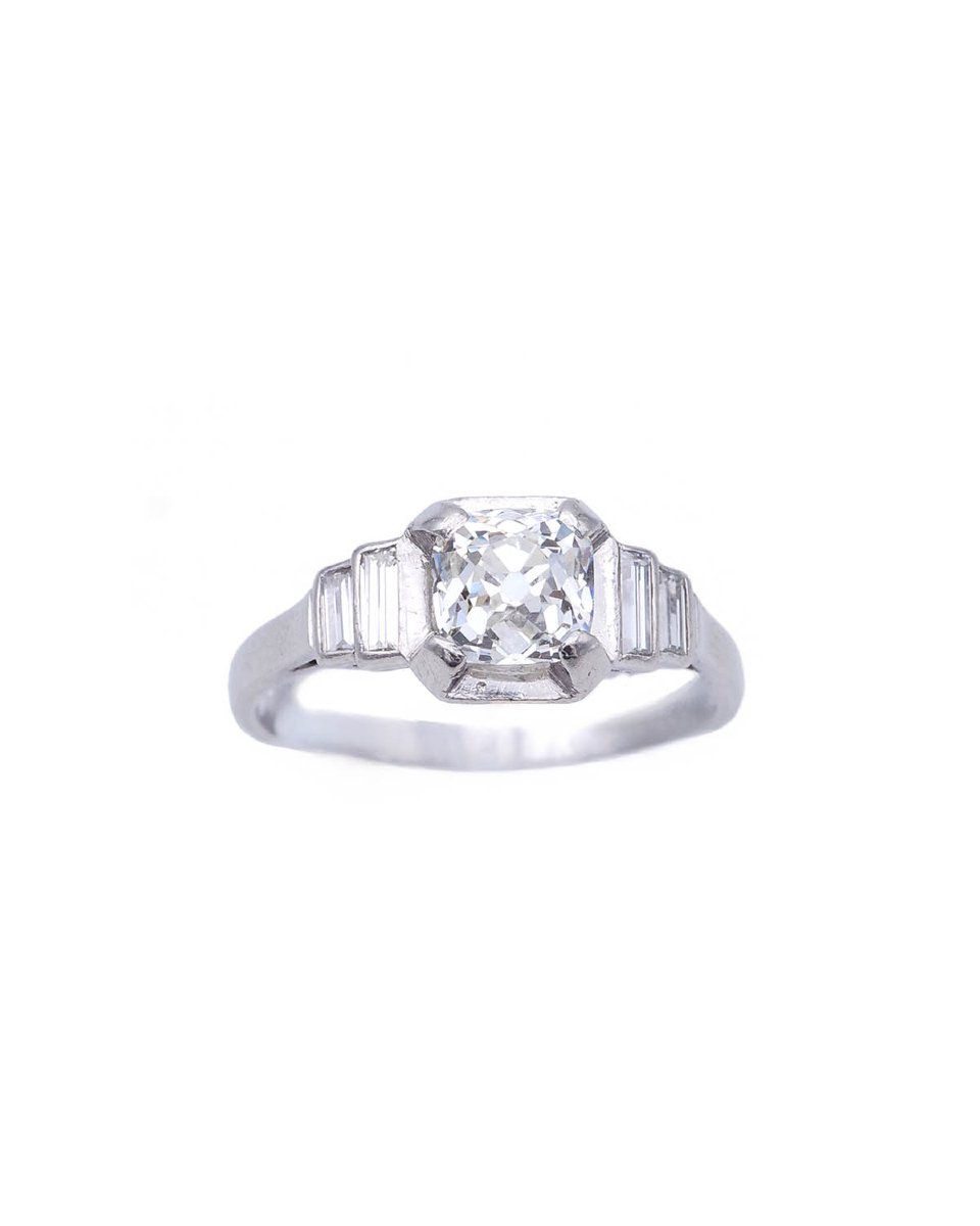 Bague gradin Art Deco diamants en platine-photo-4