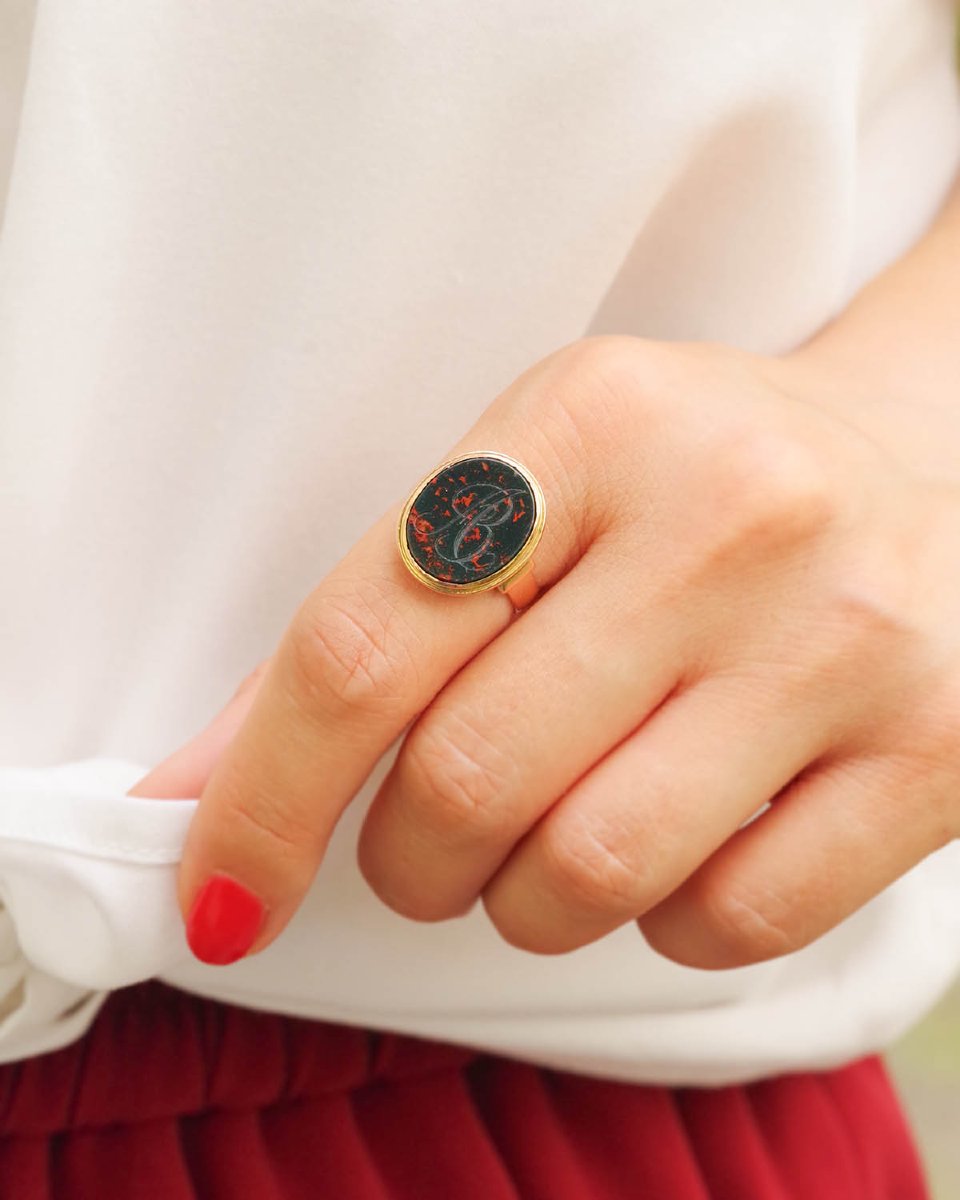 Bloodstone Signet Ring In 18 Karat Rose Gold-photo-2