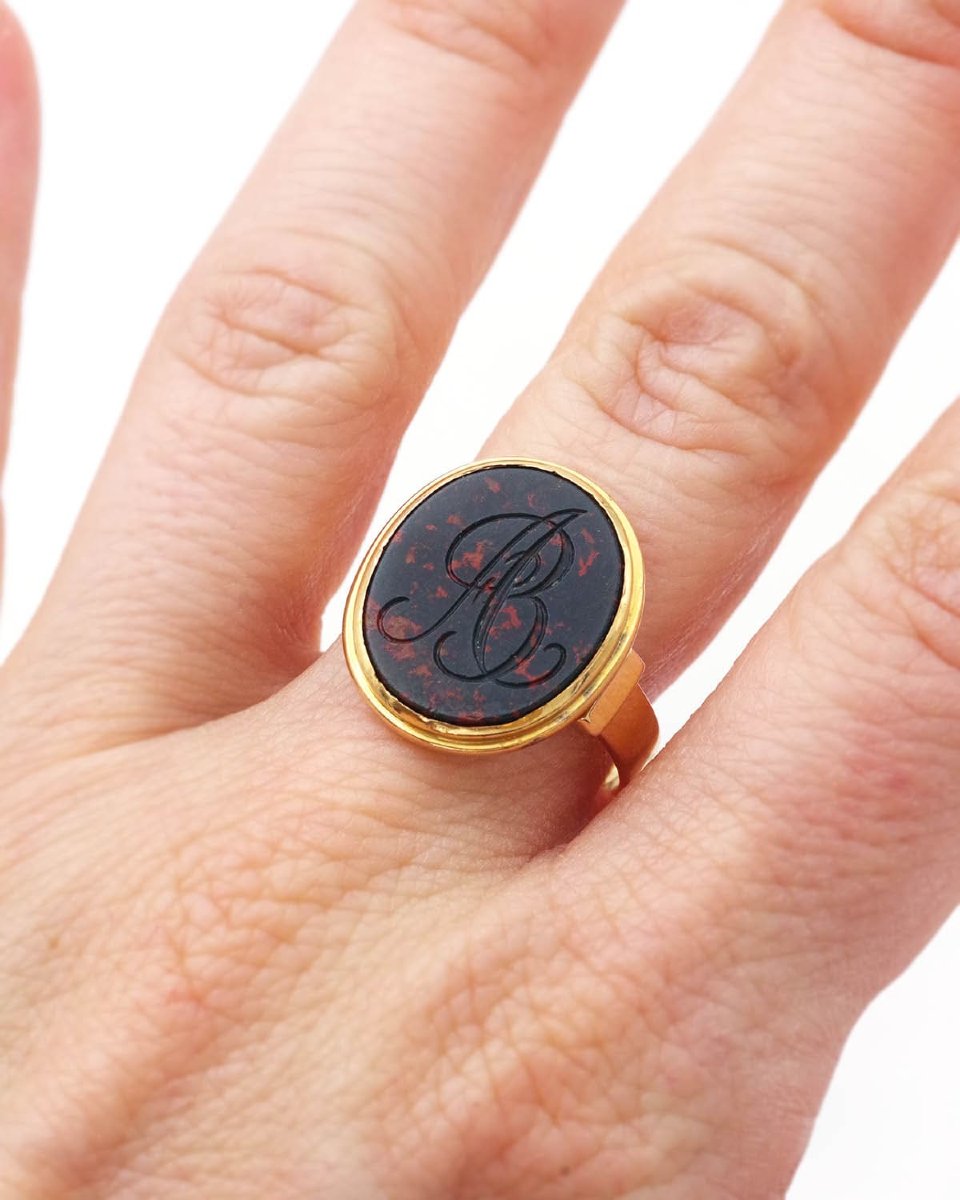 Bloodstone Signet Ring In 18 Karat Rose Gold