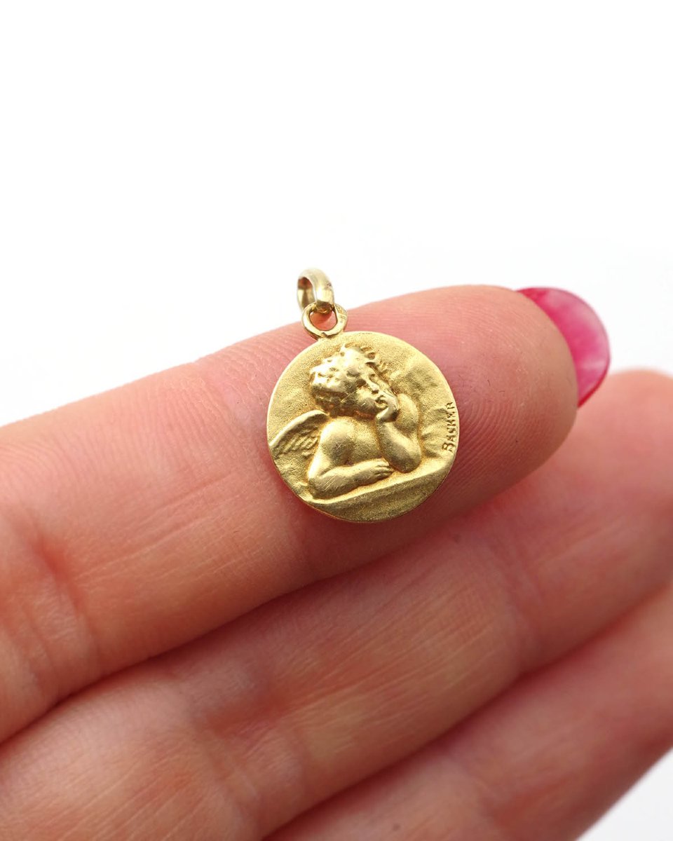 Médaille de baptême Becker Ange de Raphaël en or 18 karats-photo-3