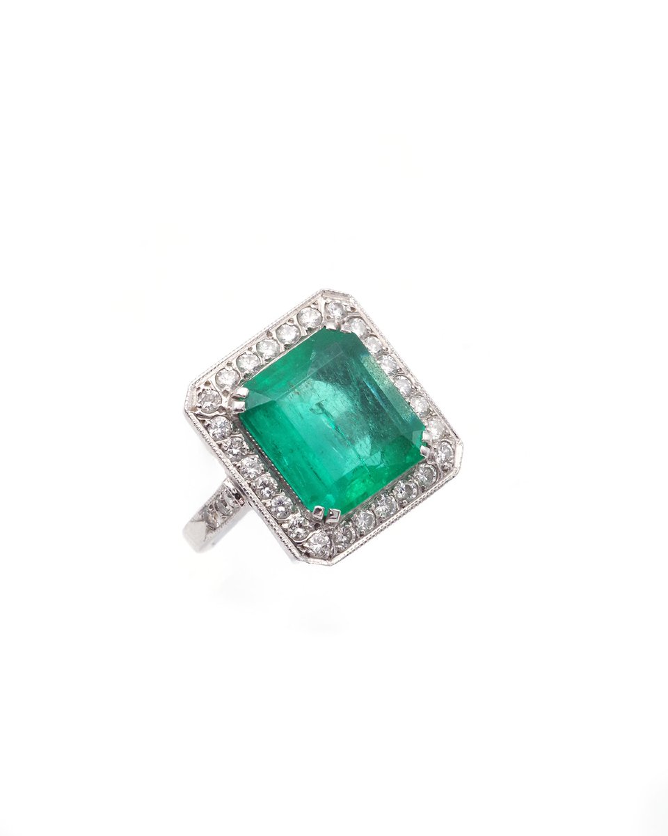 Bague émeraude de Colombie 4.7 ct et diamants en or blanc 18k-photo-2